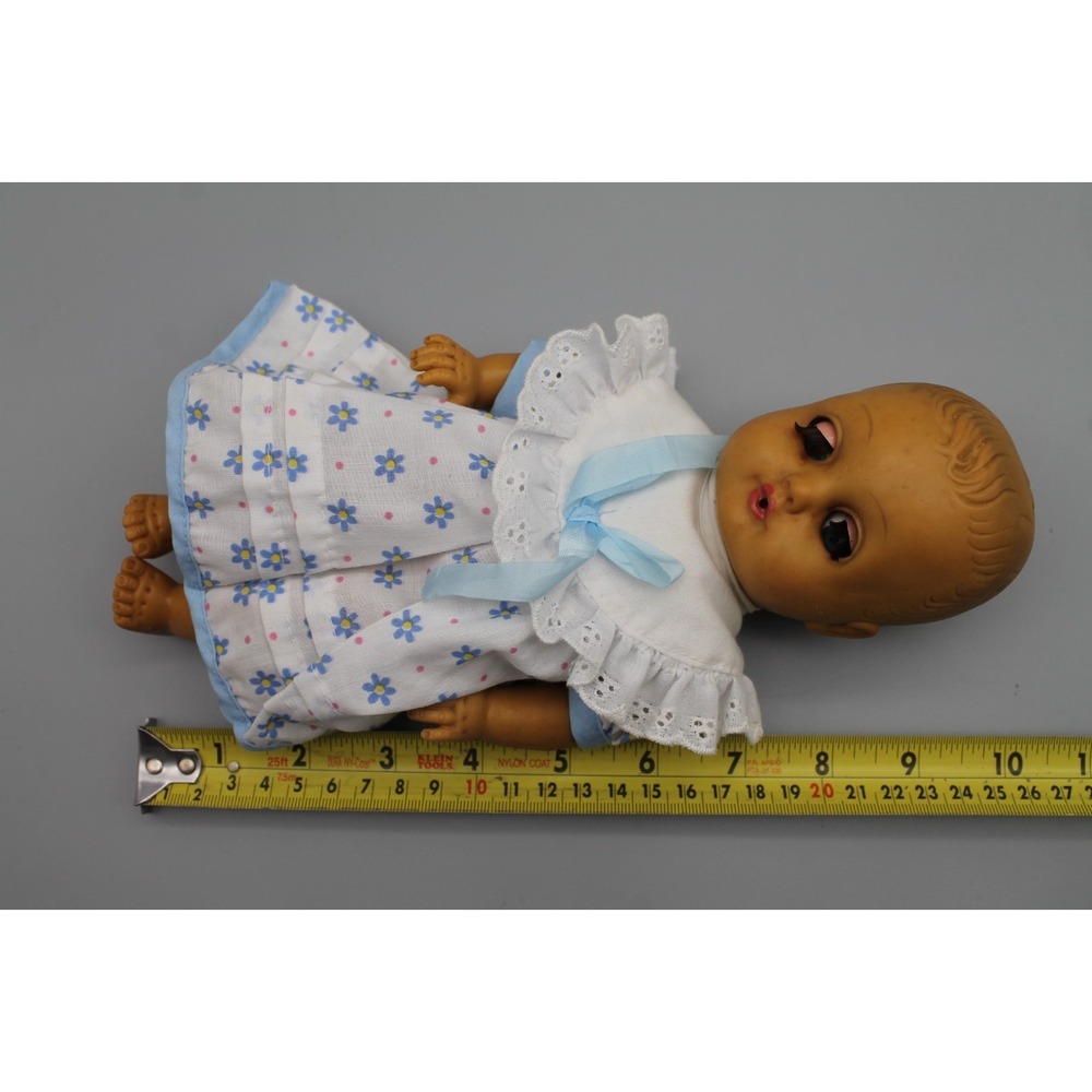 Vintage Ideal Betsy Wetsy Baby Doll 10" Molded Hair Sleep Eyes Blue Dress 1950s